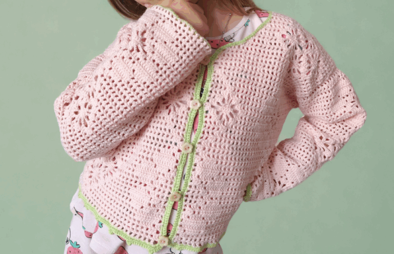 Laura’s Pink Fillet Crochet Cardigan: Step-by-Step Tutorial